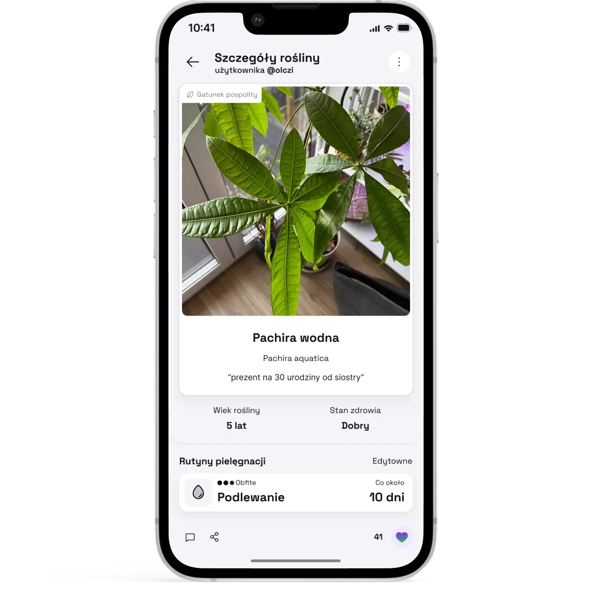 Ekran aplikacji HOBB przedstawiający listę roślin i szczegóły kolekcji.